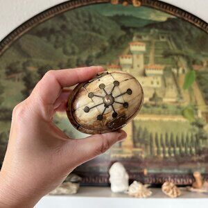Vintage Camel Bone with Brass Inlay Oval Hinged Box